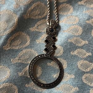 Sterling Silver Marcasite Circle Pendant Necklace - Silver